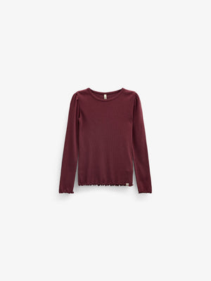 Ribbet langærmet T-shirt i modalblanding Kids - Bordeaux | 101561 Lottie