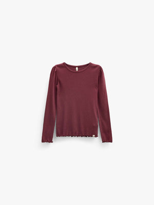 Ribbet langærmet T-shirt i modalblanding Tween - Bordeaux | 101562 Lottie