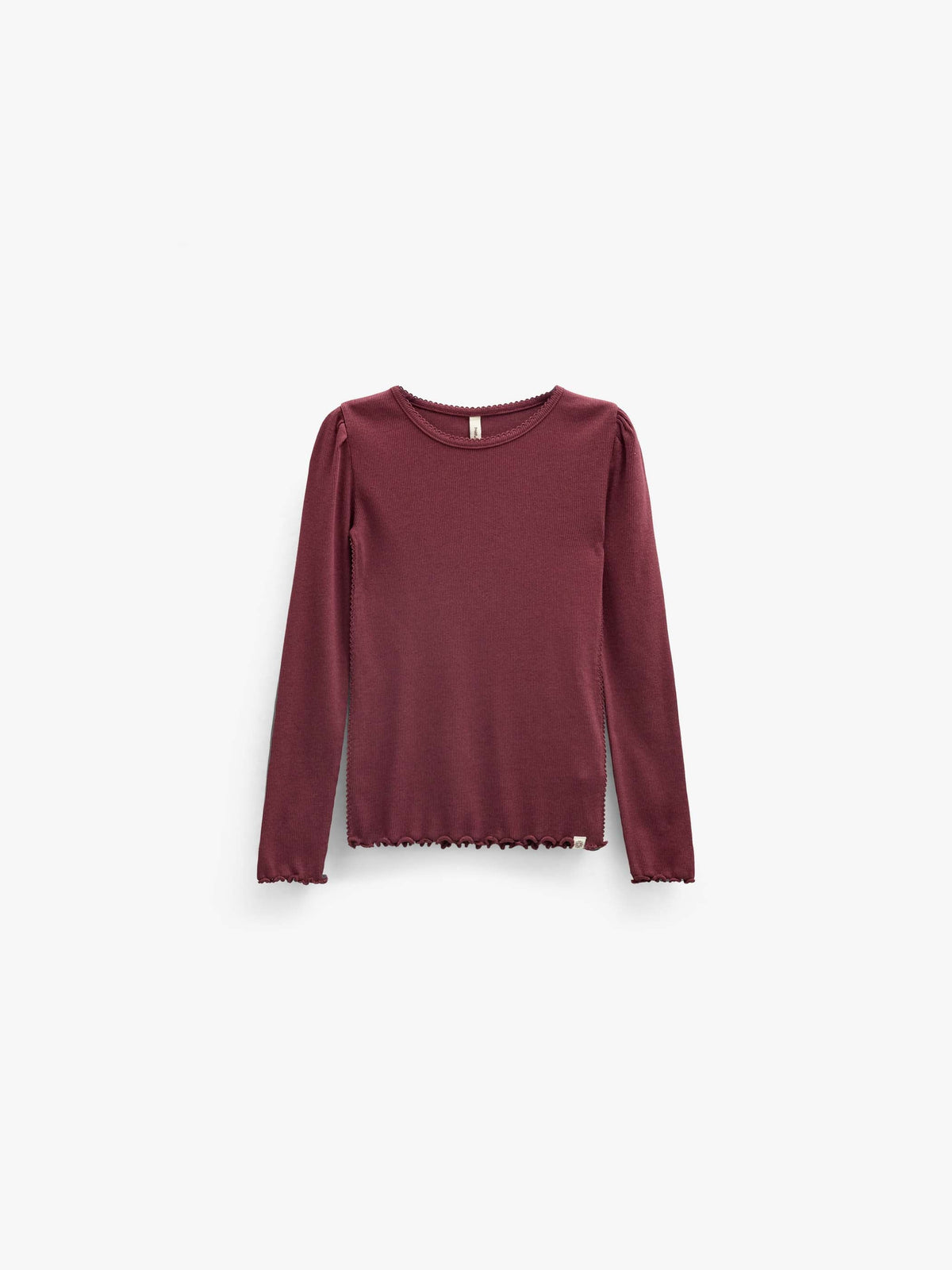 Ribbet langærmet T-shirt i modalblanding Tween - Bordeaux | 101562 Lottie