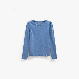 Ribbet langærmet T-shirt i modalblanding Tween - Dusty Blue | 101564 Lottie