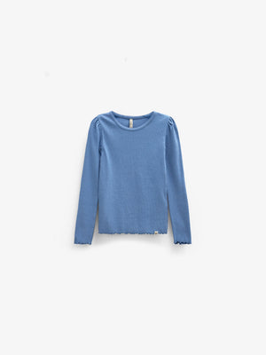 Ribbet langærmet T-shirt i modalblanding Tween - Dusty Blue | 101564 Lottie