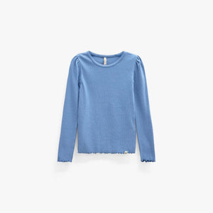 Ribbet langærmet T-shirt i modalblanding Tween - Dusty Blue | 101564 Lottie