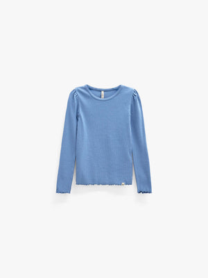 Ribbet langærmet T-shirt i modalblanding Tween - Dusty Blue | 101564 Lottie