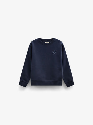 Rundhalset sweatshirt med smiley broderi Kids - Navy | 101573 Andrew