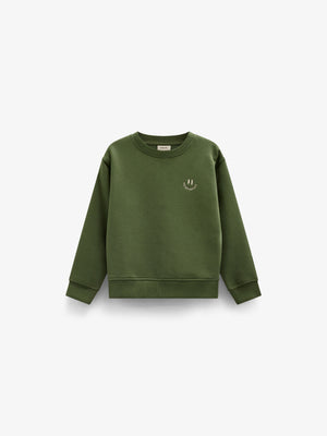 Rundhalset sweatshirt med smiley broderi Tween - Moss Green | 101576 Andrew