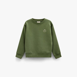 Rundhalset sweatshirt med smiley broderi Tween - Moss Green | 101576 Andrew