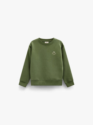 Rundhalset sweatshirt med smiley broderi Tween - Moss Green | 101576 Andrew