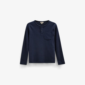 Ribbet langærmet T-shirt med stolpelukning Tween - Navy | 101592 Conrad
