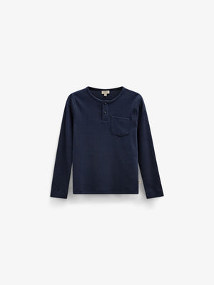 Ribbet langærmet T-shirt med stolpelukning Kids - Navy | 101591 Conrad