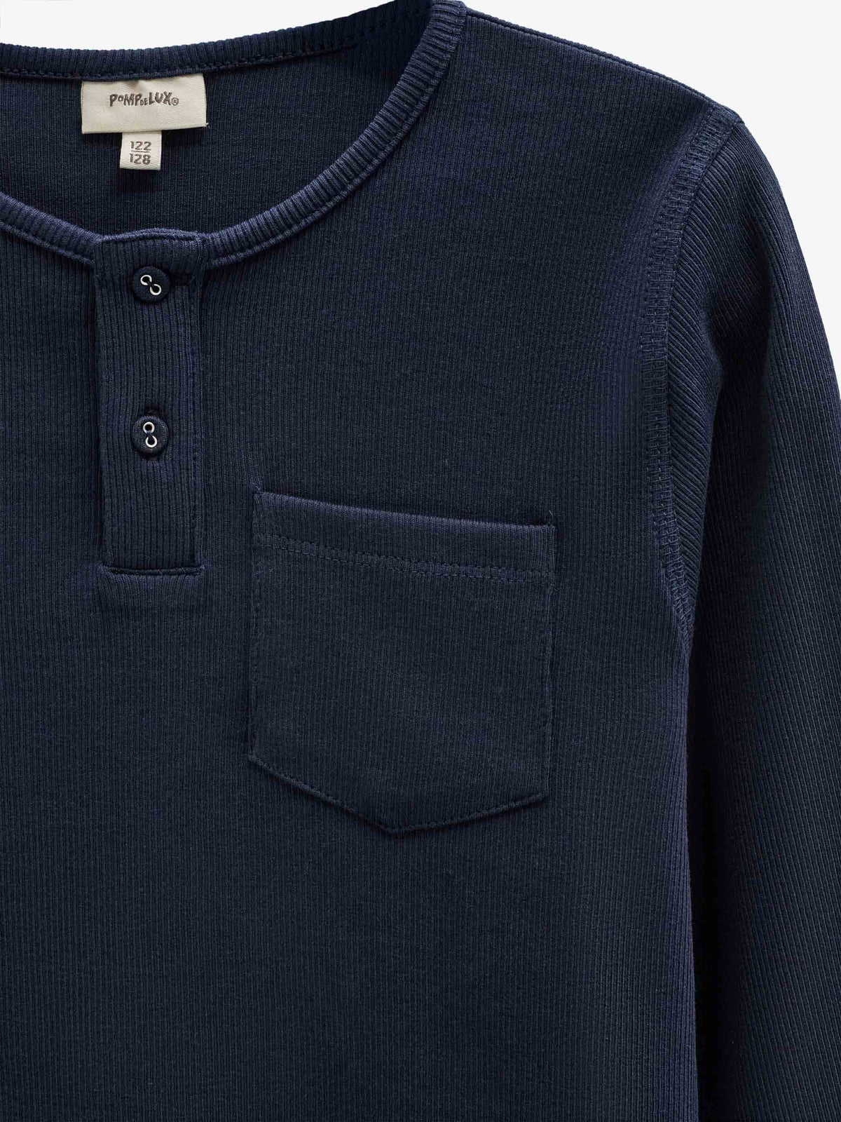 Ribbet langærmet T-shirt med stolpelukning Tween - Navy | 101592 Conrad