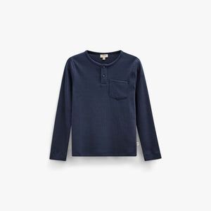 Ribbet langærmet T-shirt med stolpelukning Kids - Navy | 101591 Conrad