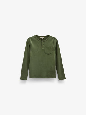 Ribbet langærmet T-shirt med stolpelukning Tween - Moss Green | 101594 Conrad
