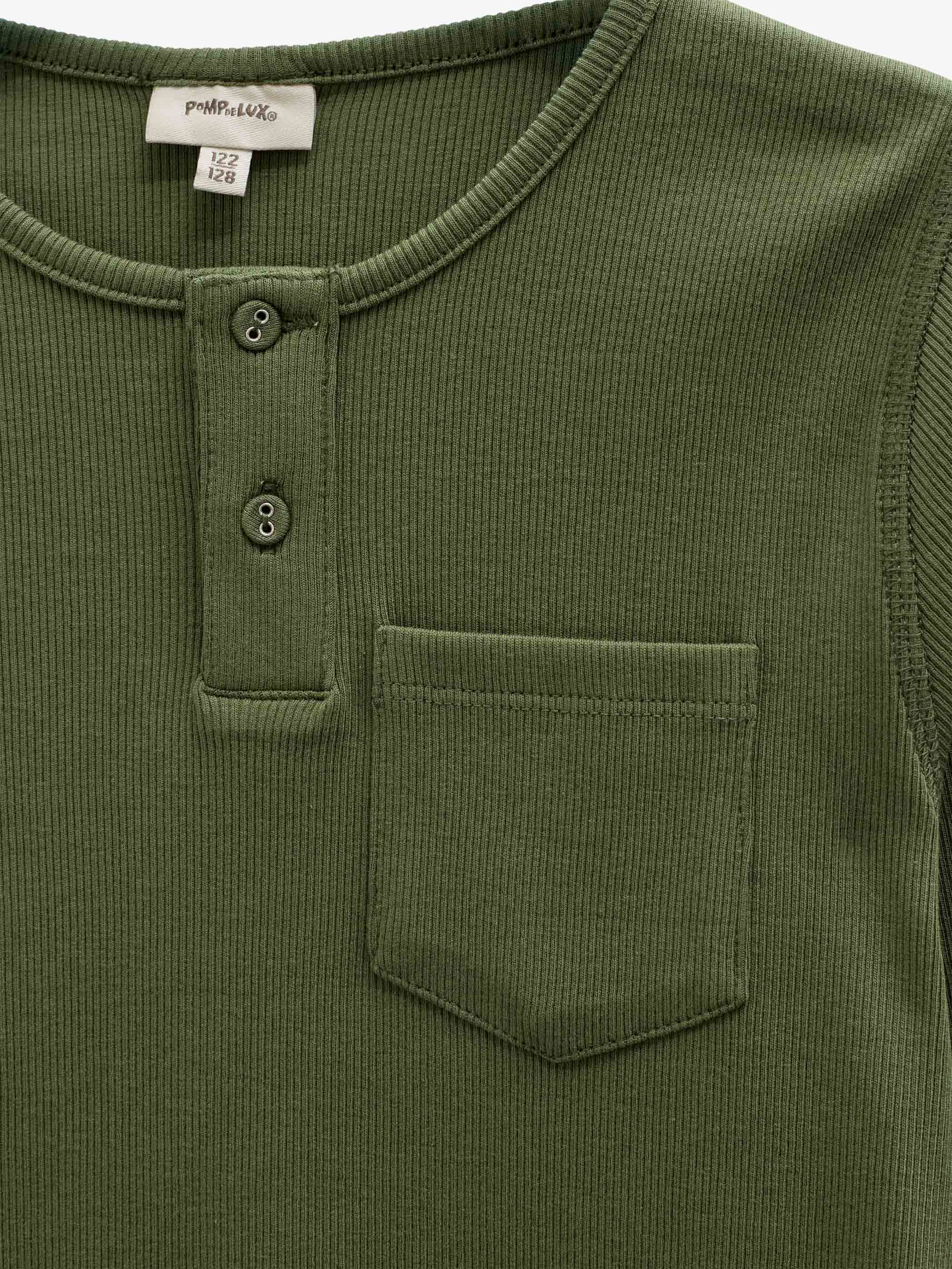Ribbet langærmet T-shirt med stolpelukning Tween - Moss Green | 101594 Conrad