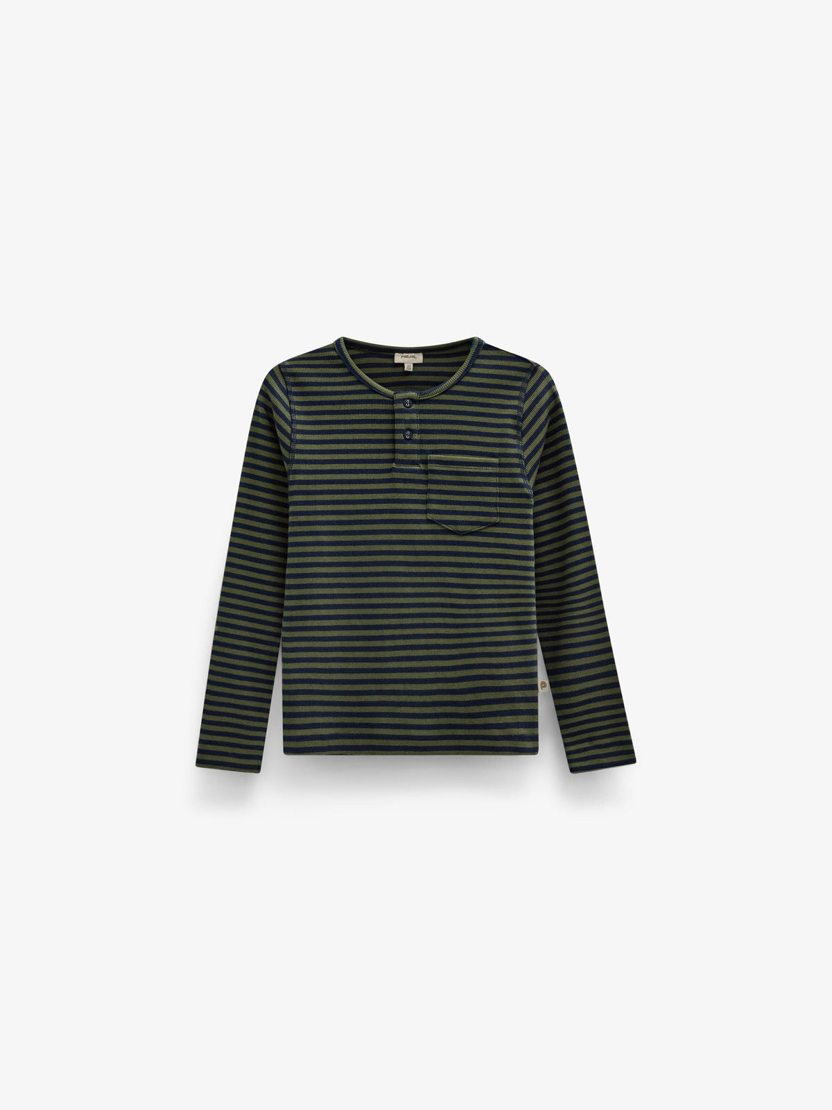Ribbet langærmet T-shirt med stolpelukning Tween - Moss Green/Navy Stripe | 101596 Conrad