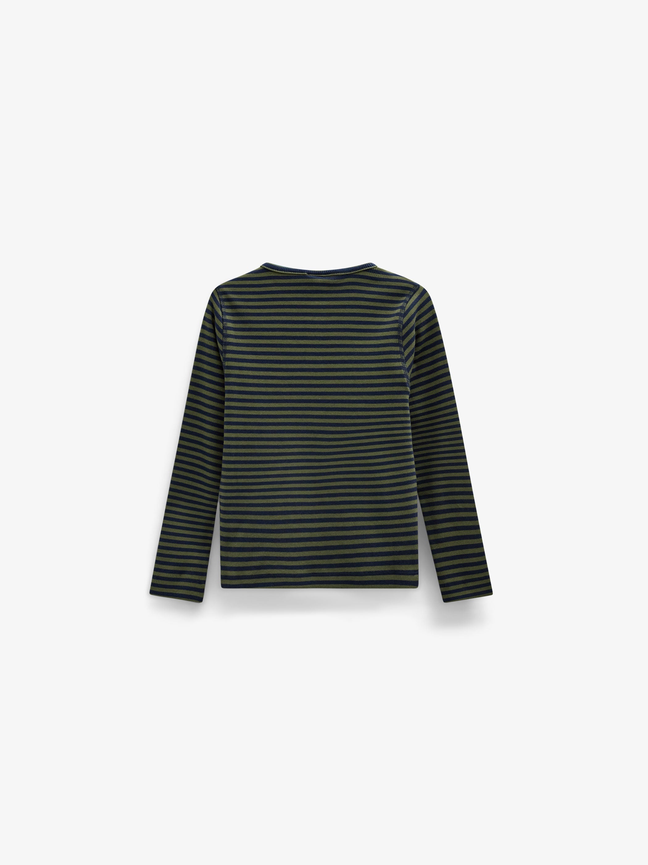 Ribbet langærmet T-shirt med stolpelukning Tween - Moss Green/Navy Stripe | 101596 Conrad
