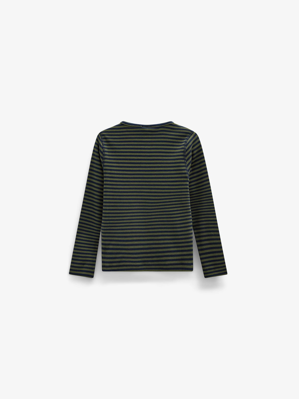 Ribbet langærmet T-shirt med stolpelukning Tween - Moss Green/Navy Stripe | 101596 Conrad