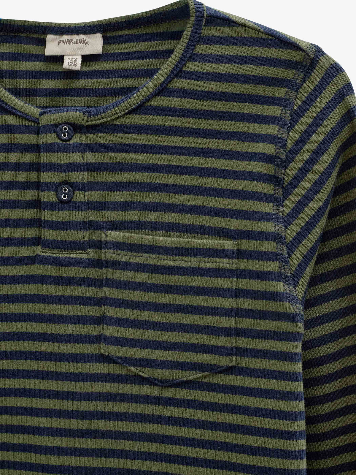 Ribbet langærmet T-shirt med stolpelukning Kids - Moss Green/Navy Stripe | 101595 Conrad