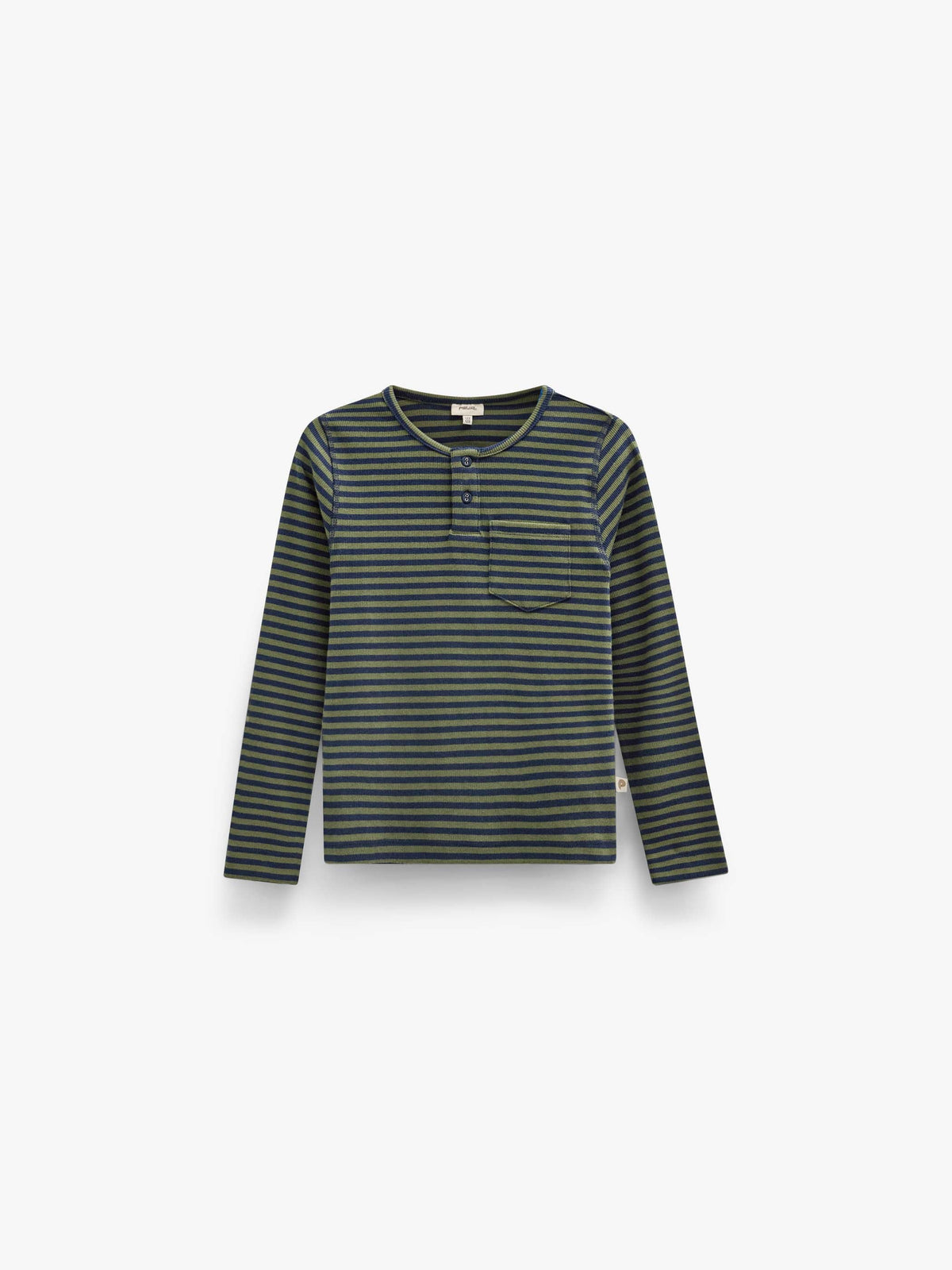 Ribbet langærmet T-shirt med stolpelukning Tween - Moss Green/Navy Stripe | 101596 Conrad