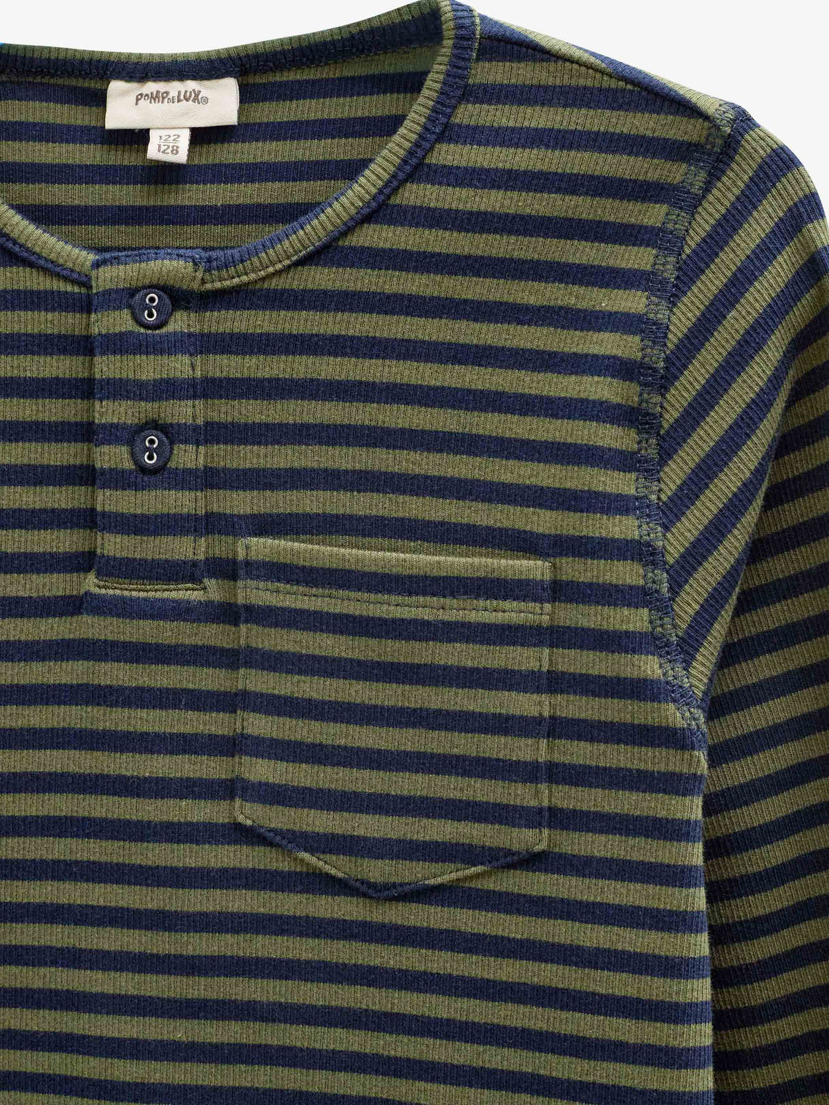 Ribbet langærmet T-shirt med stolpelukning Kids - Moss Green/Navy Stripe | 101595 Conrad