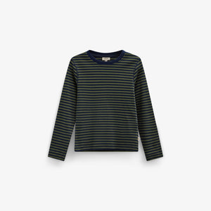 Ribbet langærmet T-shirt Tween - Moss Green/Navy Stripe | 101602 Conrad