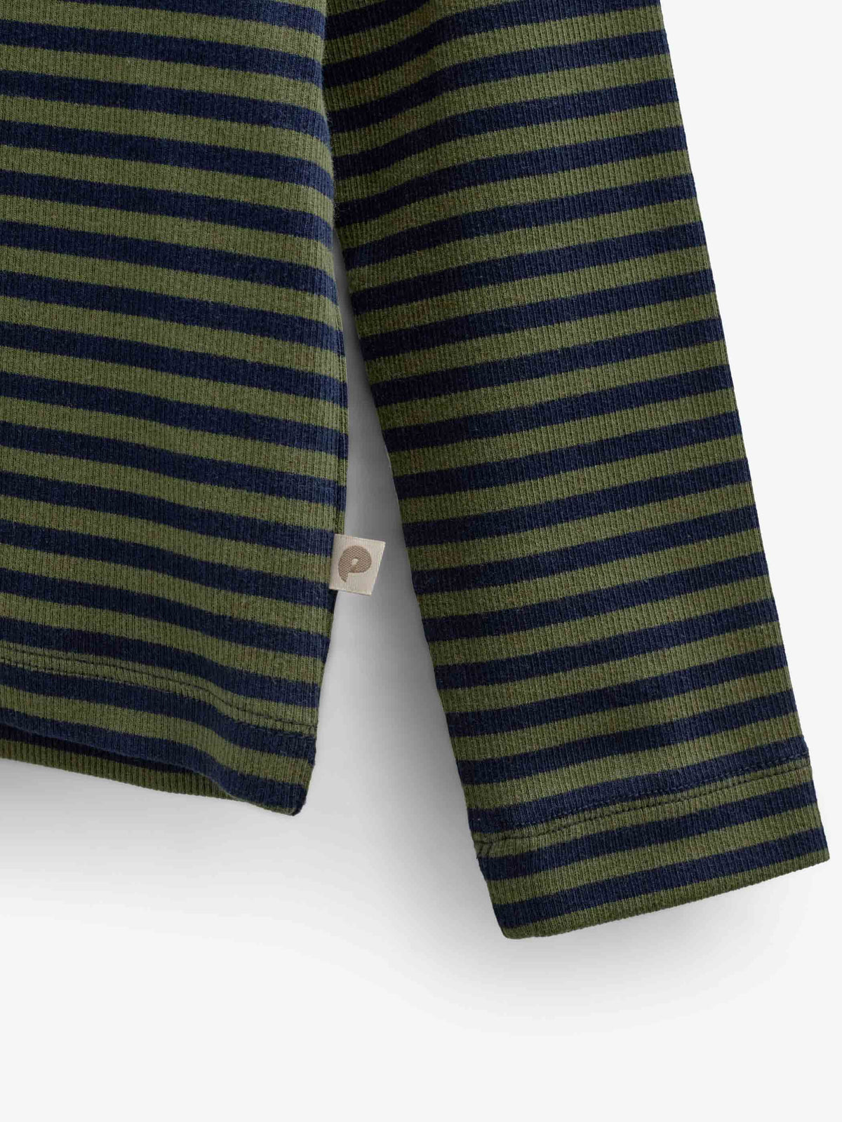 Ribbet langærmet T-shirt Kids - Moss Green/Navy Stripe | 101601 Conrad
