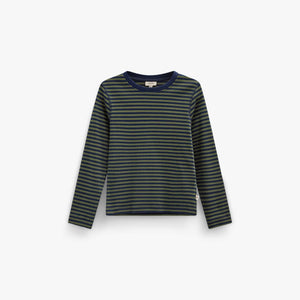 Ribbet langærmet T-shirt Kids - Moss Green/Navy Stripe | 101601 Conrad