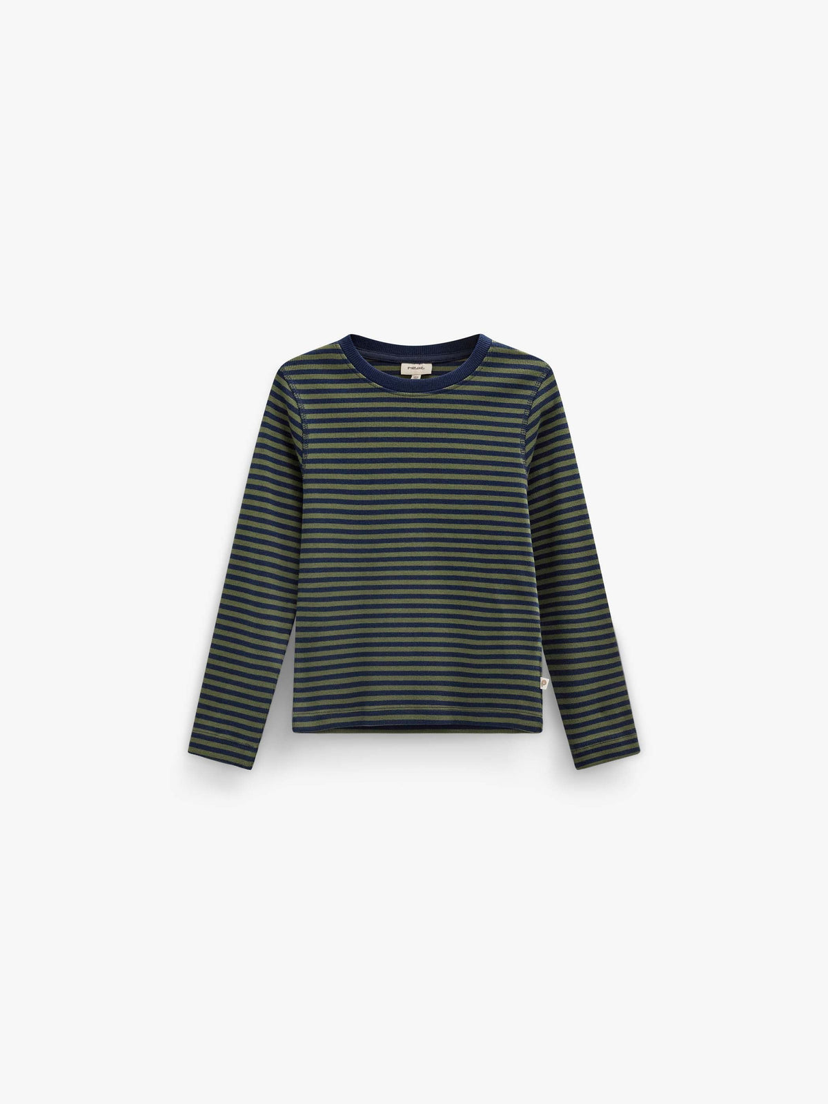 Ribbet langærmet T-shirt Kids - Moss Green/Navy Stripe | 101601 Conrad