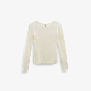 Langærmet pointelle T-shirt i bomuld og modal Tween - Offwhite | 101609 Ruby