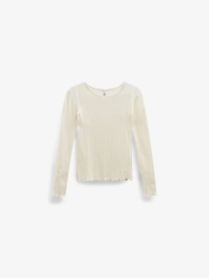 Langærmet pointelle T-shirt i bomuld og modal Kids - Offwhite | 101608 Ruby