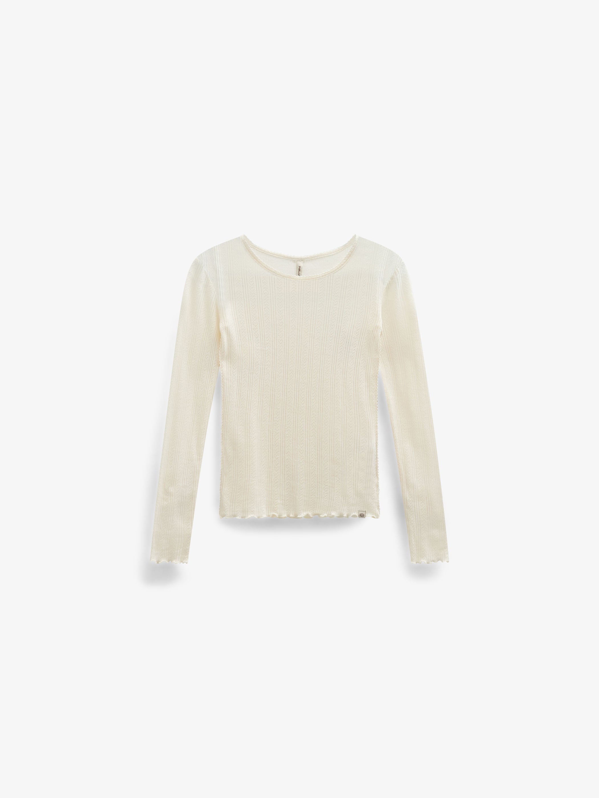 Langærmet pointelle T-shirt i bomuld og modal Kids - Offwhite | 101608 Ruby