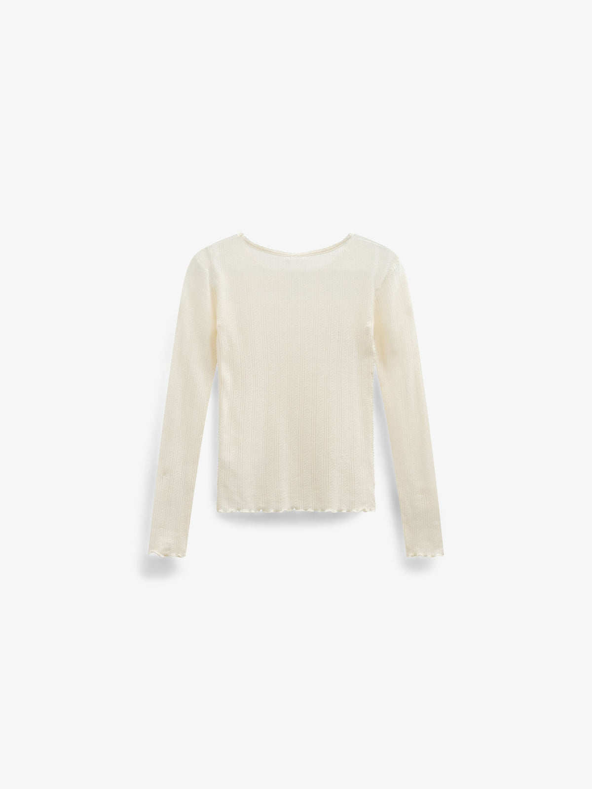 Langærmet pointelle T-shirt i bomuld og modal Tween - Offwhite | 101609 Ruby