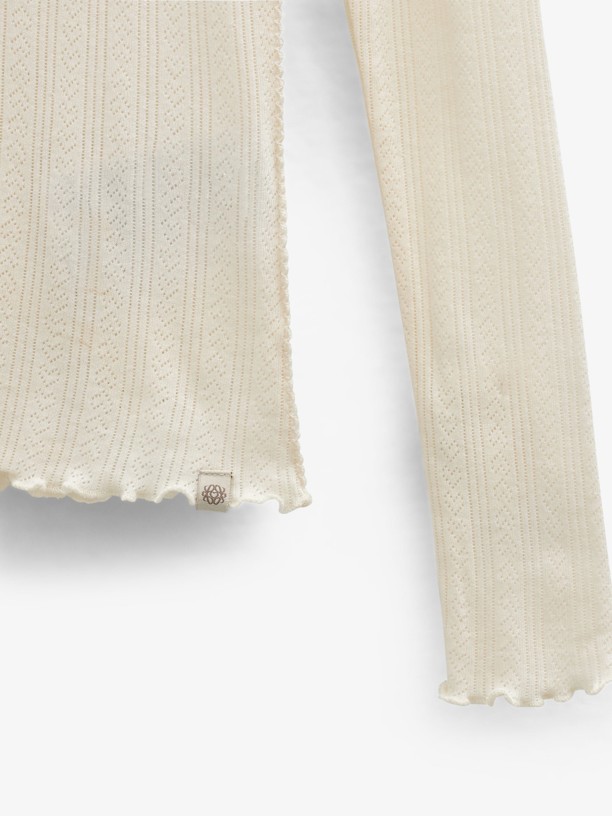 Langærmet pointelle T-shirt i bomuld og modal Tween - Offwhite | 101609 Ruby