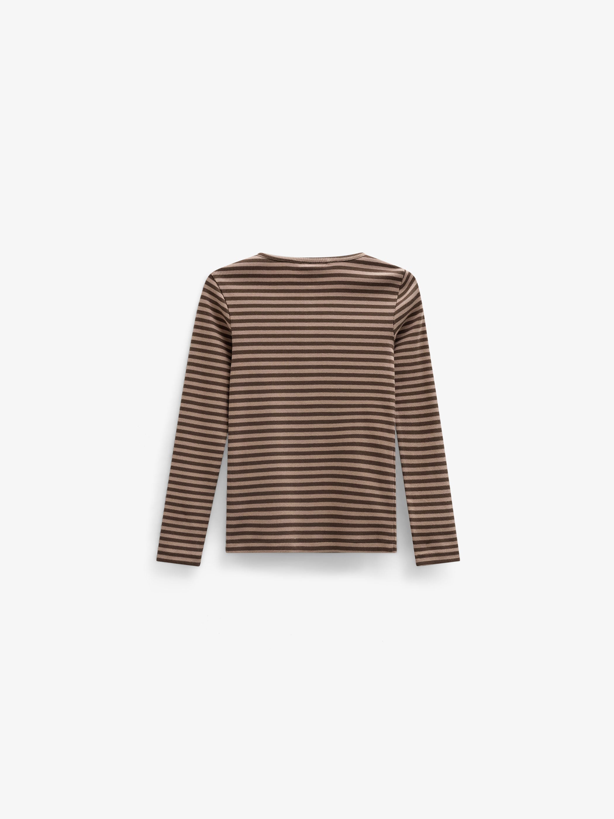 Stribet langærmet T-shirt i rib Tween - Brown/Light Brown | 101615 Gloria