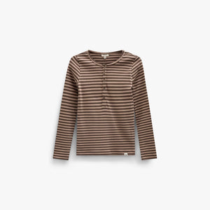 Stribet langærmet T-shirt i rib Tween - Brown/Light Brown | 101615 Gloria