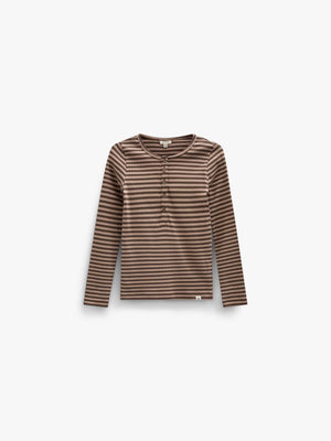 Stribet langærmet T-shirt i rib Kids - Brown/Light Brown | 101614 Gloria