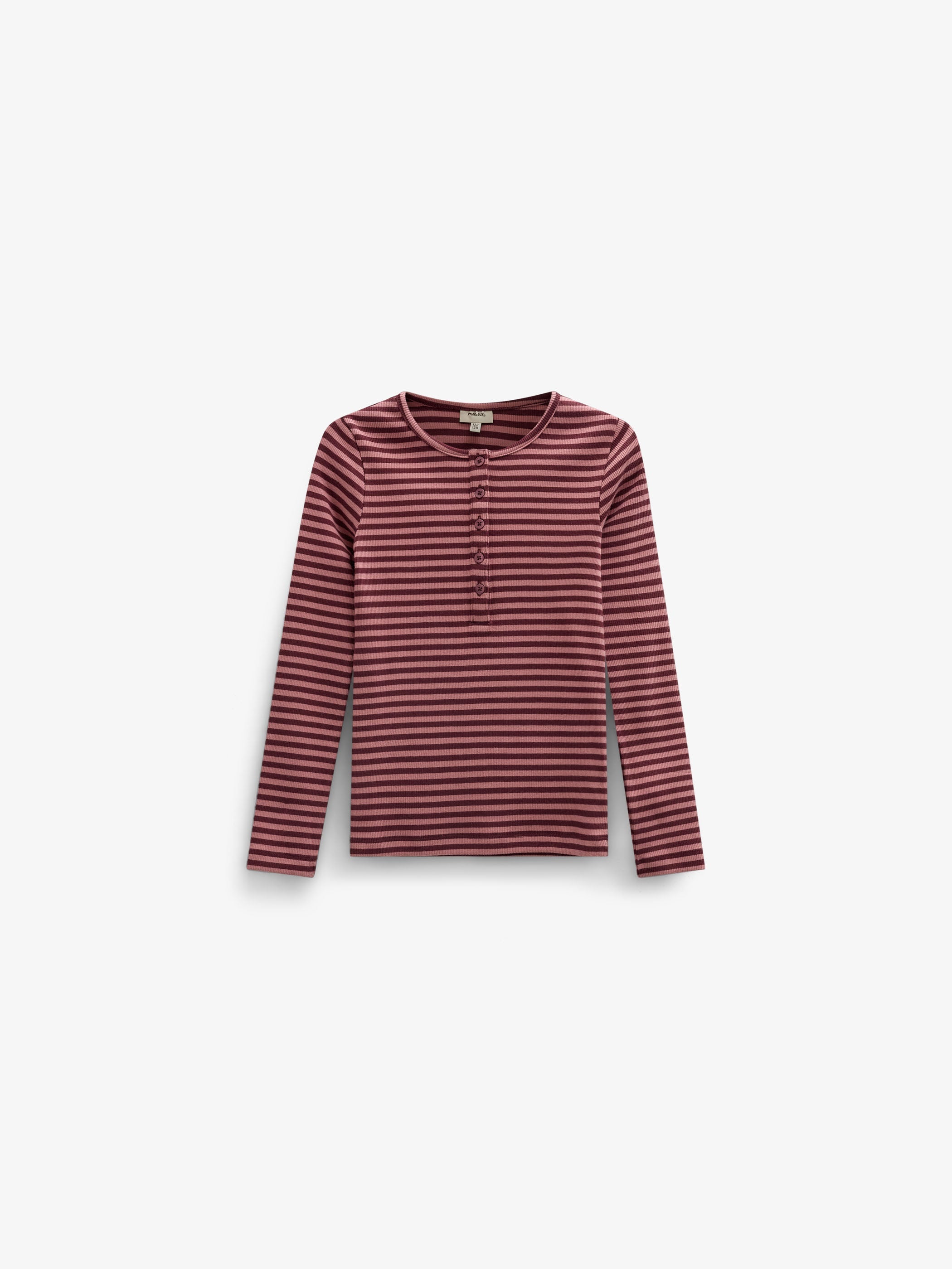 Stribet langærmet T-shirt i rib Kids - Dusty Rose/Bordeaux | 101616 Gloria