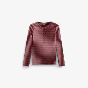 Stribet langærmet T-shirt i rib Tween - Dusty Rose/Bordeaux | 101617 Gloria