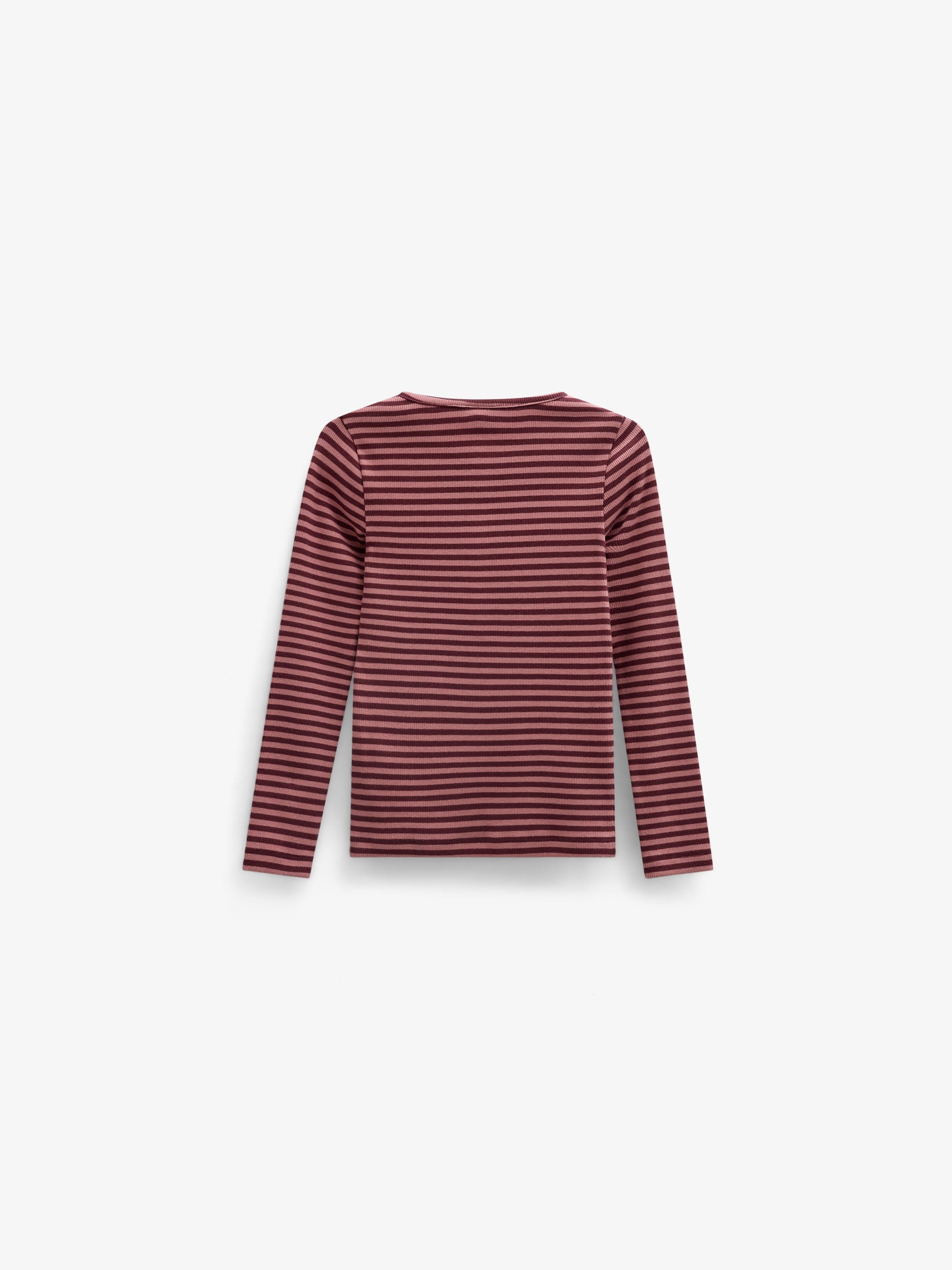 Stribet langærmet T-shirt i rib Kids - Dusty Rose/Bordeaux | 101616 Gloria