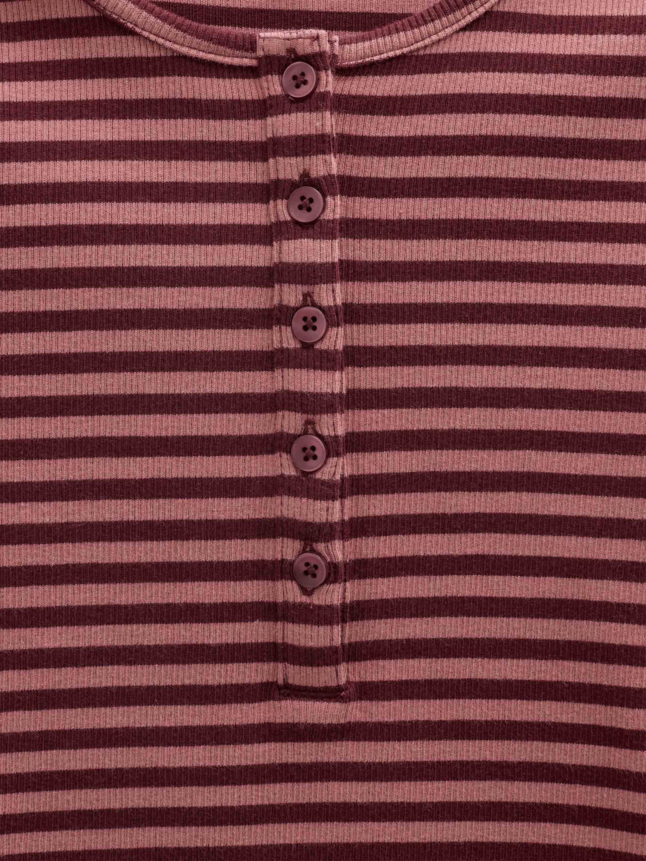 Stribet langærmet T-shirt i rib Tween - Dusty Rose/Bordeaux | 101617 Gloria