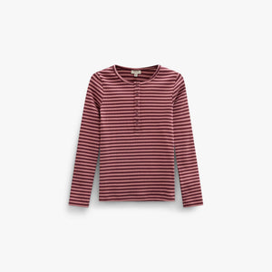 Stribet langærmet T-shirt i rib Tween - Dusty Rose/Bordeaux | 101617 Gloria