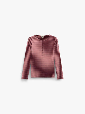 Stribet langærmet T-shirt i rib Tween - Dusty Rose/Bordeaux | 101617 Gloria