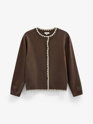 Cardigan med kontraststikninger Tween - Brown/Offwhite | 101633 Lia
