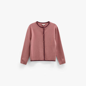 Cardigan med kontraststikninger Tween - Dusty Rose/Bordeaux | 101635 Lia