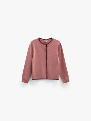 Cardigan med kontraststikninger Tween - Dusty Rose/Bordeaux | 101635 Lia