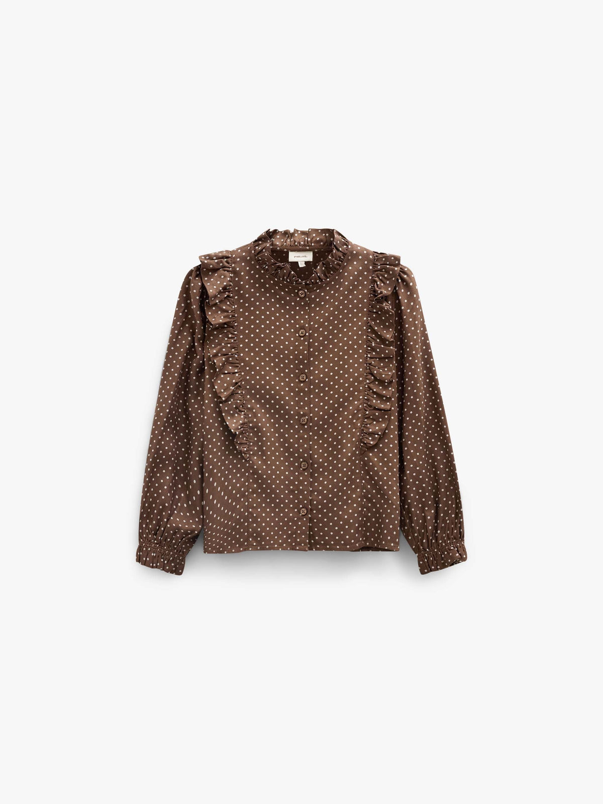 Prikket viskosebluse med flæser Tween - Brown/Offwhite | 101662 Feline