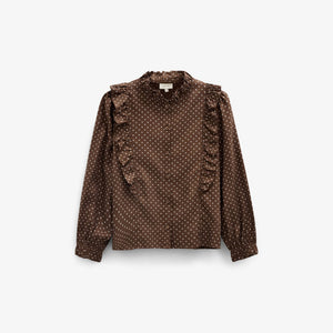 Prikket viskosebluse med flæser Tween - Brown/Offwhite | 101662 Feline