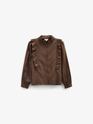Prikket viskosebluse med flæser Tween - Brown/Offwhite | 101662 Feline