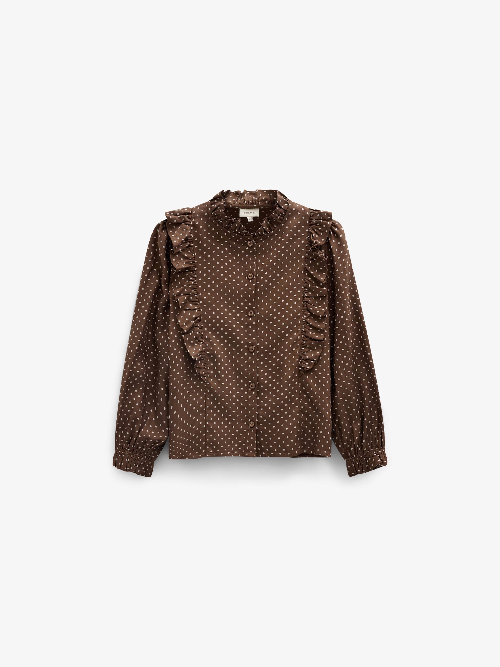 Prikket viskosebluse med flæser Tween - Brown/Offwhite | 101662 Feline