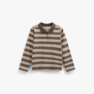 Stribet langærmet jerseypolo Kids - Brown | 101695 Hope