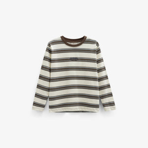 Stribet langærmet T-shirt Tween - Offwhite/Brown | 101702 Hugo